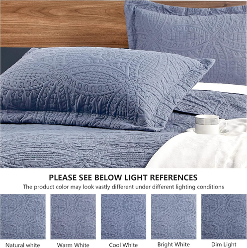 King Size Quilt Set Blue Bedspreads - Soft Bed Summer Quilt Lightweight Microfib - Picture 5 of 12