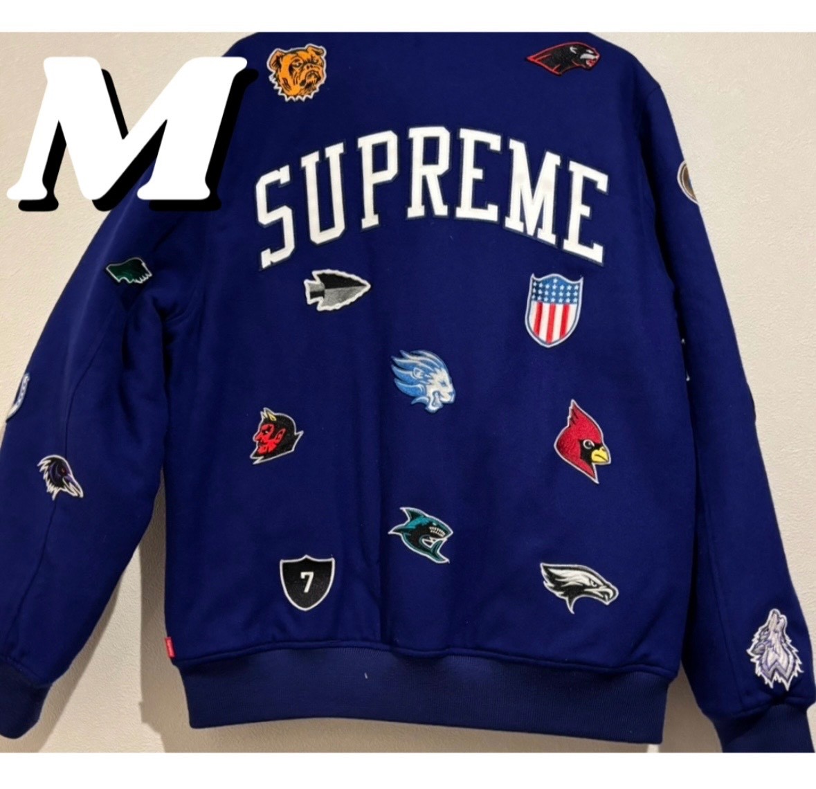 Supreme Franchise Varsity Jacket Blue Patch Logo Wool Jacket Size M Authentic