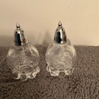 Glass Salt & Pepper Shakers Set, Clear Silver Round, Glossy Finish 4” high — photo 3