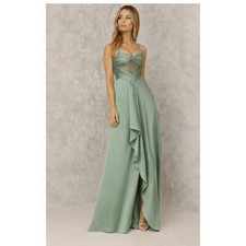 Azazie x Kendall + Kylie Agave Green Corset Satin A-Line Gown AZ5103240 Size A6