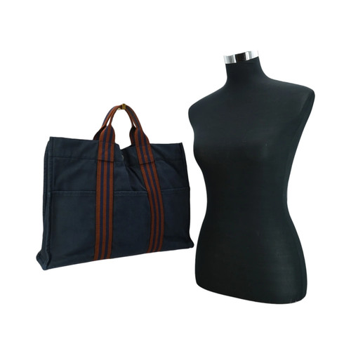Autentica borsa Hermes Paris vintage blu e marrone cotone Fourre Tout MM - Foto 2 di 6