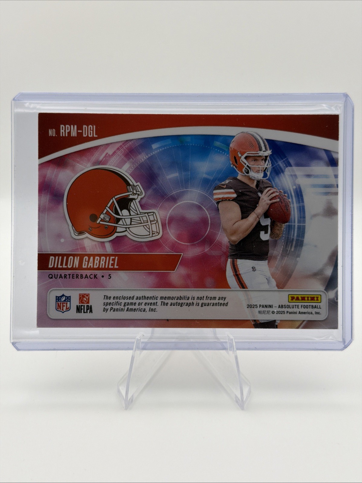 2025 Panini Absolute Dillon Gabriel 1/1 RPA 5-PATCH AUTO NFL Shield, Nike Swoosh view 17