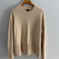 Gap Womens Beige Cotton Crew Neck Sweater Long Sleeve Ribbed Pullover Large L