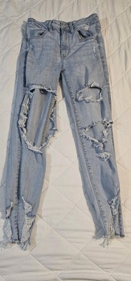 American Eagle Jeans Women 6 Blue High Rise Jegging Stretch Crop Thrashed 