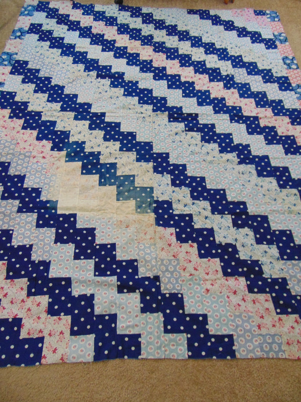 Victorian Quilt Top- STREAK O'LIGHTNING Pattern-Lots of Blue-64x82-VG-DRAMATIC