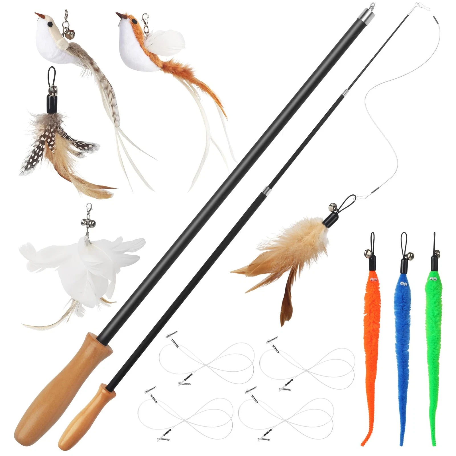14 Piece Cat Toys, Cats Toys Set with 2 Long Cat Angels, 4 An...