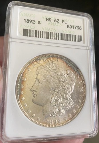 1892 Morgan Dollar MS 62 PL **SEE VIDEO** Pretty Rainbow Toning Proof-Like Coin
