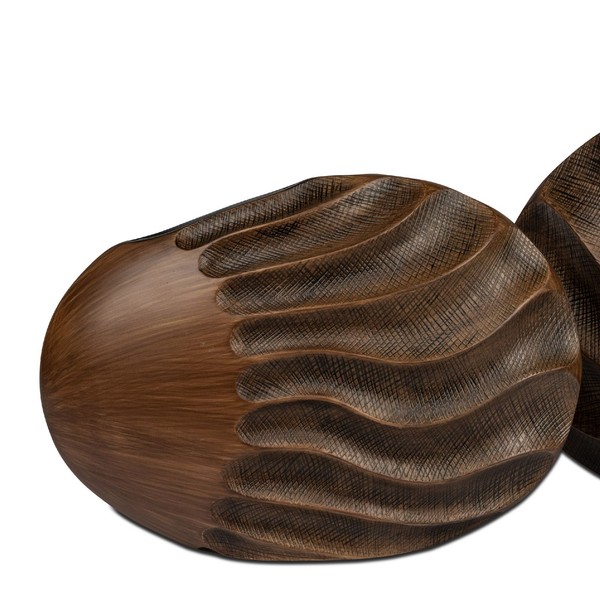 Dekovase Holzoptik Oval H. 25Cm Braun Mit Relief Kunststein Formano H25-image