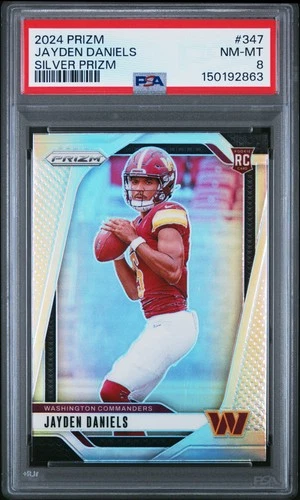 2024 PANINI PRIZM SILVER PRIZM #347 JAYDEN DANIELS ROOKIE RC PSA 8