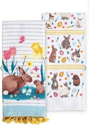 Easter Bunny Mom and Baby Soft Cotton Terry Kitchen Tea Towels 2-pk.