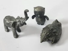 Lot Of 3 Vintage Pewter Miniature Figurine - Owl Shell Elephant - 2 Are Hudson