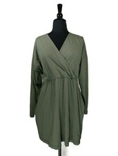 ASOS Green Cotton Stretch V-Neck Long Sleeve Fit Flare Dress Size 2