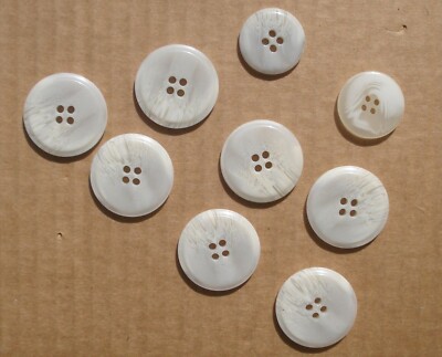 Beige Marbled Four-Hole Sew-through Buttons Two sizes 1 1/8 + 7/8'' Set of 9