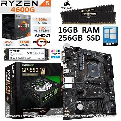 AMD Ryzen 5 4600G 16GB RAM 256GB SSD GIGABYTE A520M