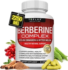 Berberine with Ceylon Cinnamon and Bitter Melon 2250mg - Berberine HCl 97% Caps
