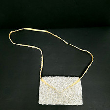 Borsa donna a tracolla con perline borsello giallo avorio casual