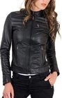 Women's Genuine Lambskin Real Leather Jacket Black Stylish Collared Biker Coat