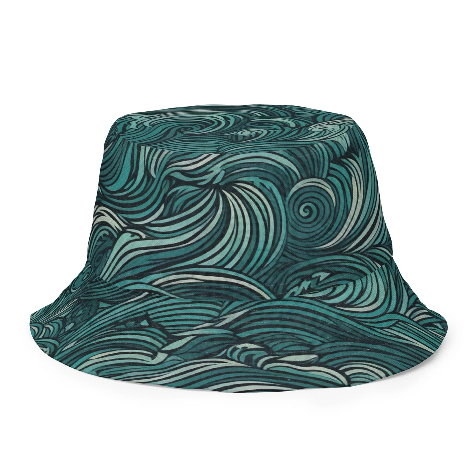 Reversible Bucket Hat Mint Green Water Wave Print
