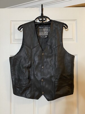 USA Bikers Dream Apparel-Black Leather Vest SIze 44 Snap Close
