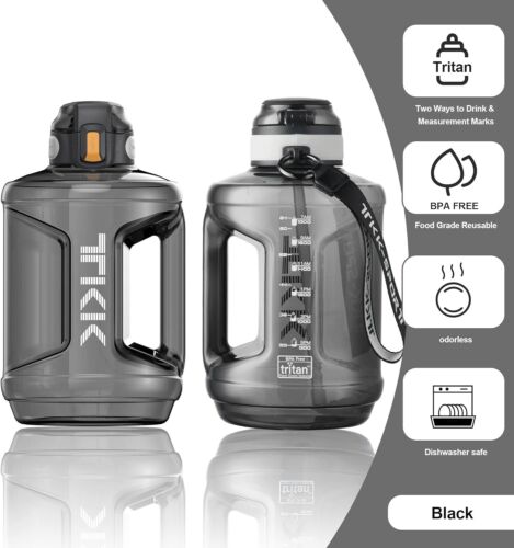 Half Gallon 64Oz Water Bottle with Straw & Strap & Handle, BPA Free (Black) - Picture 5 of 8