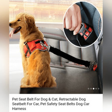 DOGS SEAT BELT ADAPTER. HOOKS TO HARNESS OR COLLAR. ADJUSTABLE.