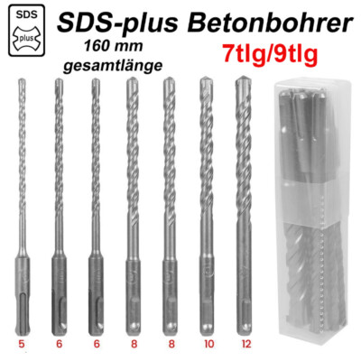 SDS PLUS Betonbohrer Steinbohrer 7/9tlg. Hammerbohrer Bohrer Kreuzschneide 45°