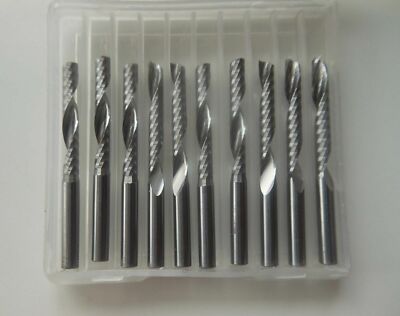 10pcs 1mm Single Flute Spiral End Mill Cutter CNC 4mm CEL 1/8'' 3.175mm Shank