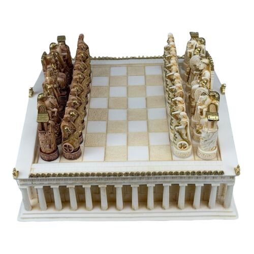Chess Set Board Parthenon Temple & 32 Pieces Greek Roman Gods - Picture 2 of 9