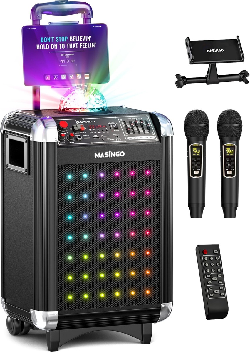 Karaoke Machine with Mics, PA Speaker, Disco Lights, Lyrics