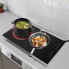 2 Burners Electric Cooking Stove Ceramic Cooktop Touch Control 1500W 140-482°F