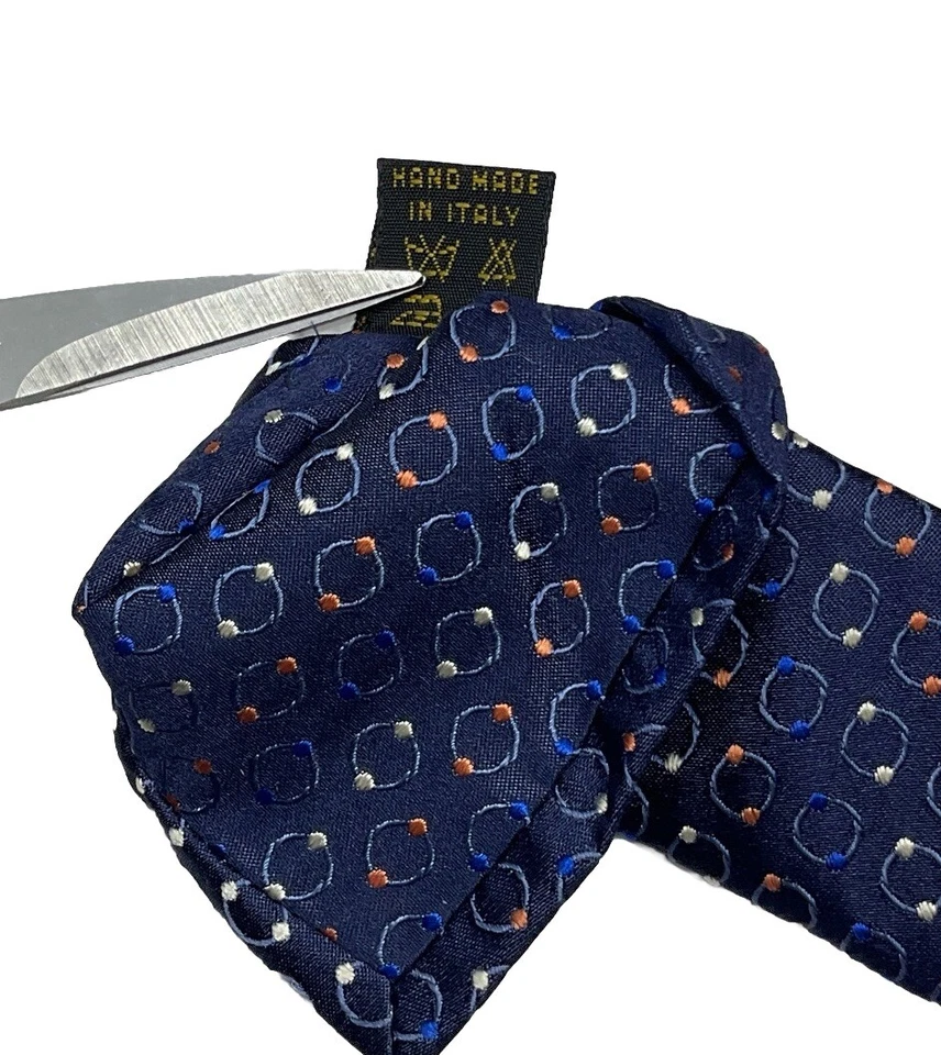 Corbata ZILLI Para Hombre 100% Seda LUJO Corbata Azul Marino Naranja Geométrica W:3.8" Usada en Excelente Condición Foto 4 de 4