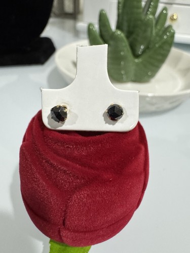 Black Diamond in Real 18k Stud Earrings with Stamp - Picture 2 of 6