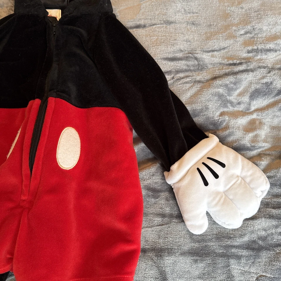 Disney Store Mickey Mouse Velour Plush Costume Size 6 - 12 Months Full Zip cute - Image 4 of 4