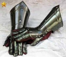 Medieval Armour Steel Me Gauntlet Guantes Negros Usables Acentos Caballero Cr...