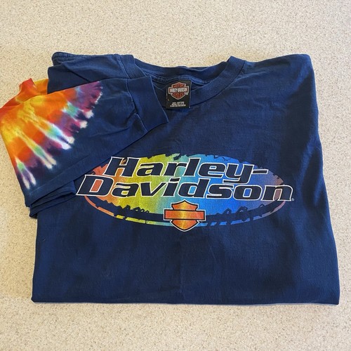 Vtg Harley Davidson Tie Dye Long Sleeve T-shirt Biker Singlestitch LARGE - Picture 2 of 20