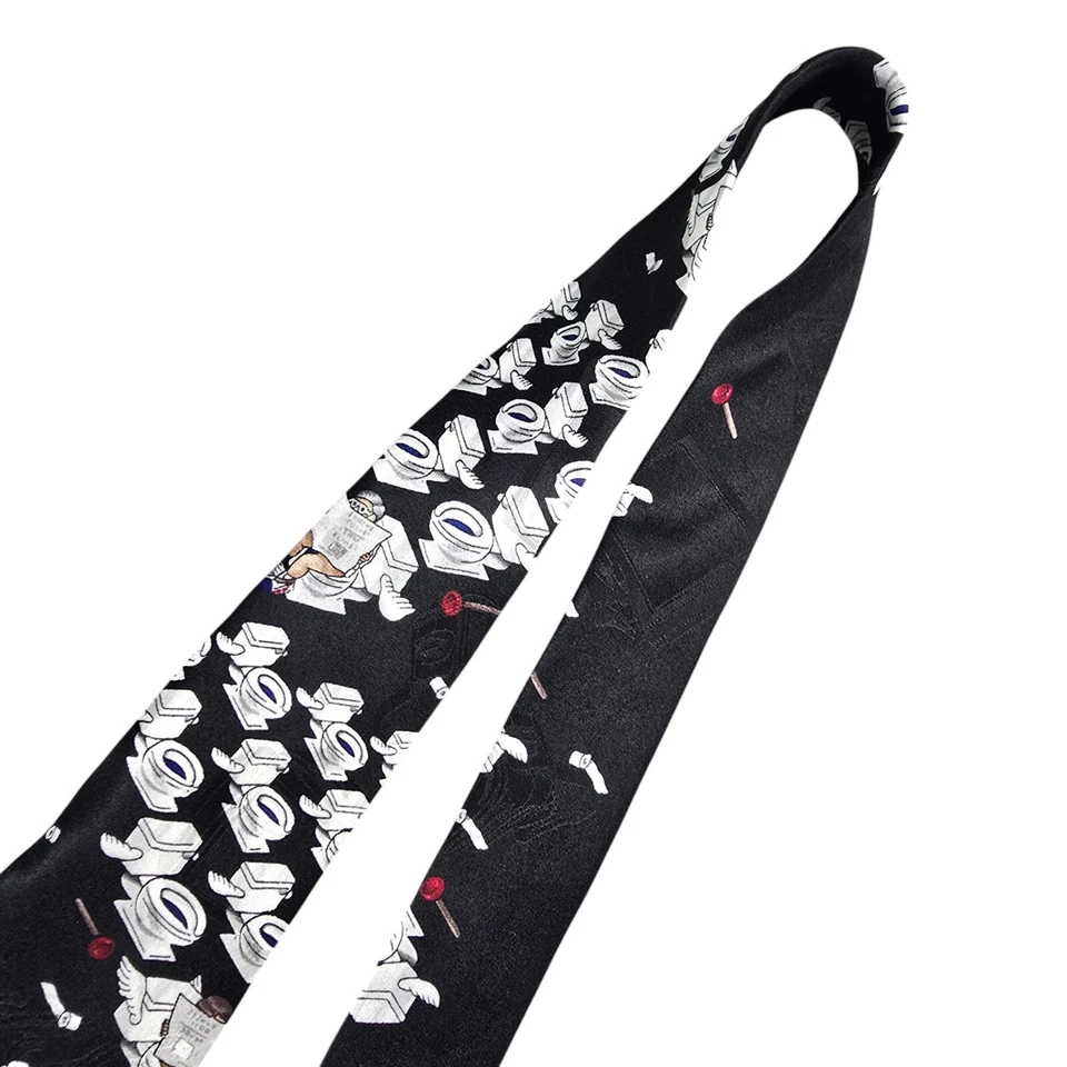 Corbata salvapantallas After Dark Flying Toilets años 90 negra seda 56" - 4" vintage EE. UU. Foto 4 de 4