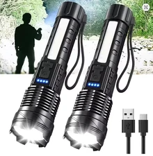 2 Pack Rechargeable LED Flashlights Super Bright Handheld Work Light