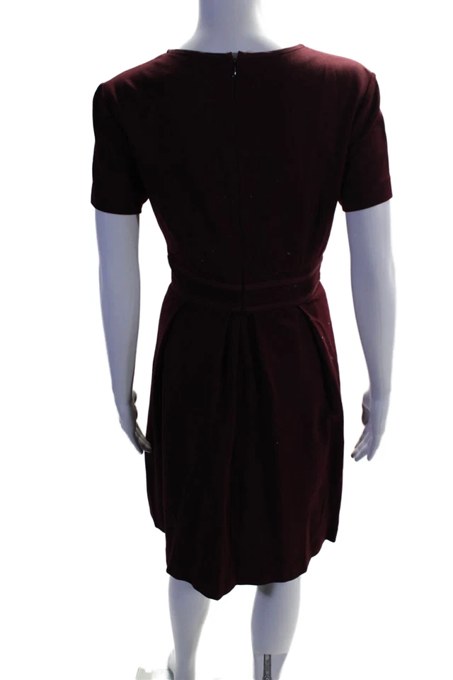 Vestido Patinador Trina Turk Mujer Seda Manga Corta Forrado Cremallera Borgoña Talla 6 Foto 3 de 4