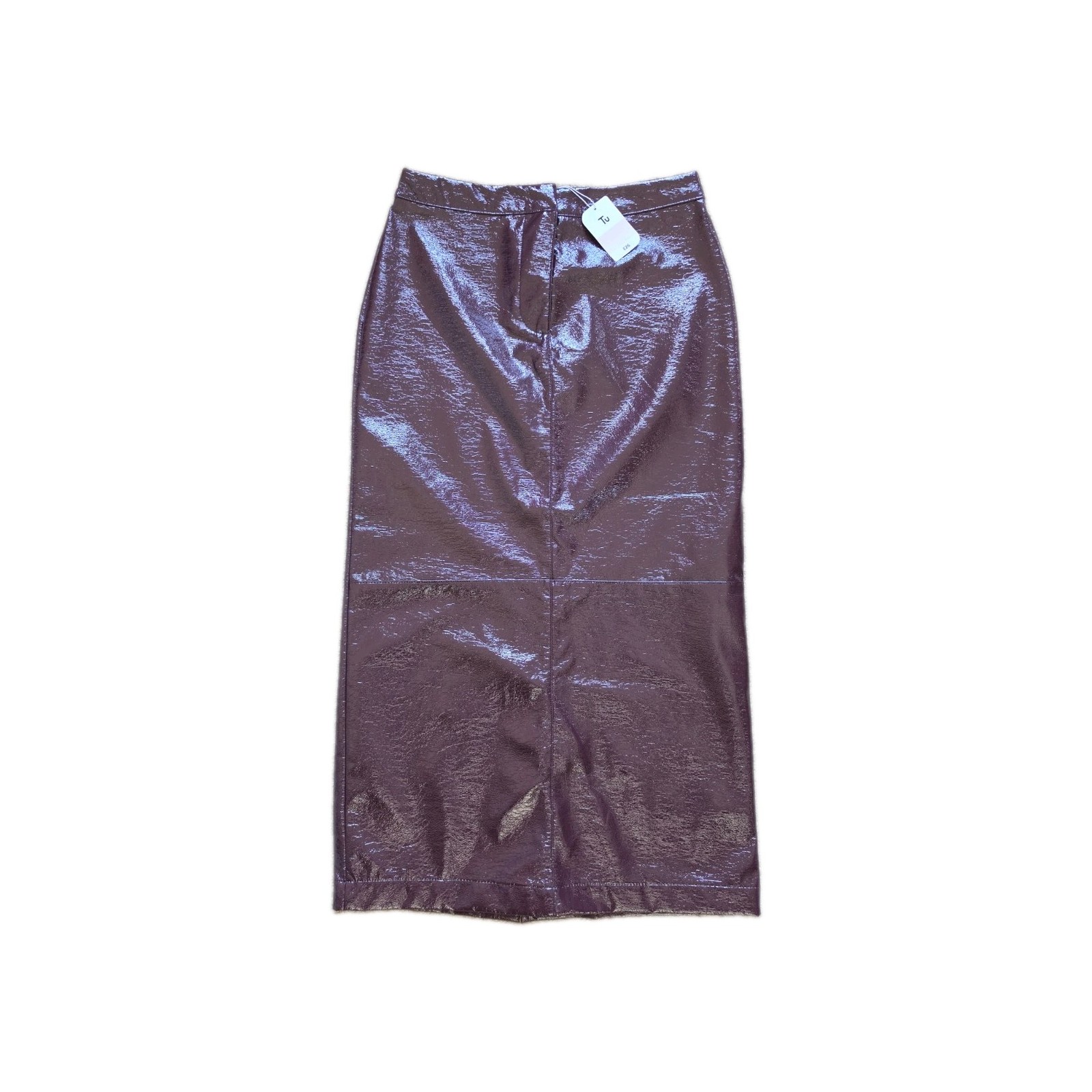 Midi PU Pencil Skirt By TU Patent Finish In Burgundy - Size 10 NEW (RRP-£26)