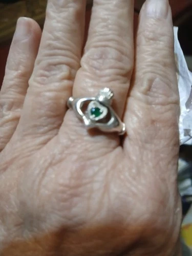Vintage Claddagh Emerald Flipping Heart One Side Gold Heart Sterling Ring