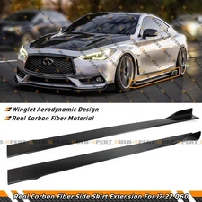 For 17-22 Infiniti Q60 Real Carbon Fiber Winglet Side Skirt Extension Splitter 