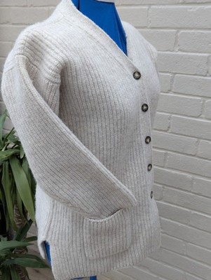 Moda International Vintage 100% Wolle dicker gerippter Cardigan Strick Pullover Große L