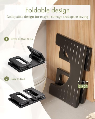 Foldable 7-Inch Bamboo Toilet Stool with Non-Slip Design, Space-Saving Comfort - Picture 5 of 10