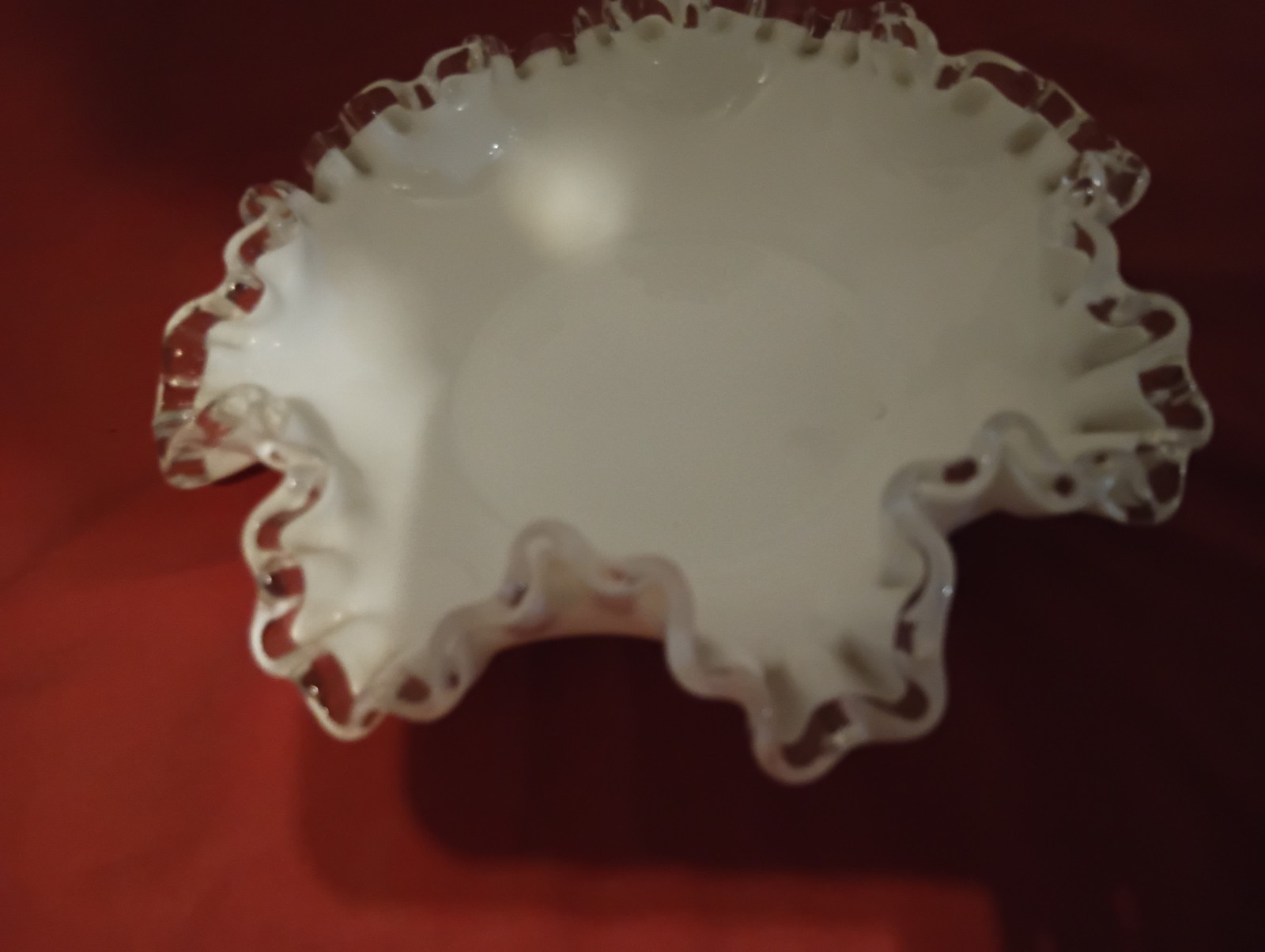 2ea  Vintage Fenton Silver Crest White Milk Glass Ruffled Edge Bowl