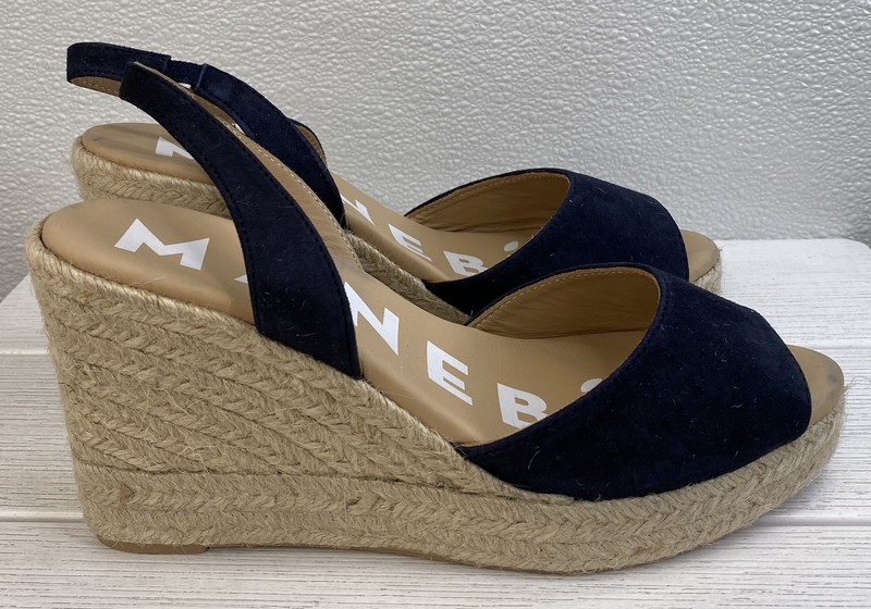 Manebi Platform Espadrilles Women's US9 EU39 Navy Blue Suede Slingback Wedges