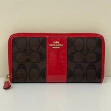Auth Coach Zip-Around Long Wallet Signature Brown Red F55733 Japan 241012