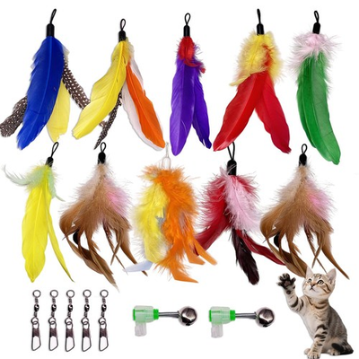 #ad Cat Feather Toy Refills with Clip Bell Wand Replacement Attachments 10 PCS $15.44