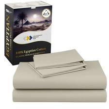 Certified 100% Egyptian Cotton Sheets Full Size Bed - Lightweight Cotton Perc...