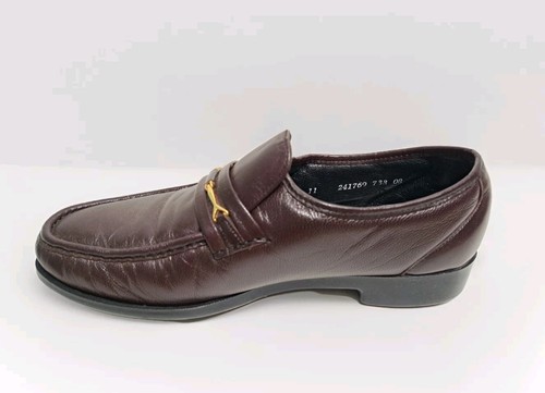 Florsheim Men's Size 9 Loafers Brown Leather Gold Metal Bit Dress Shoes Vintage - Picture 5 of 11