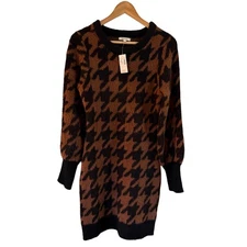 Maurices houndstooth fuzzy knit sweater dress women's xs black brown long sleeve